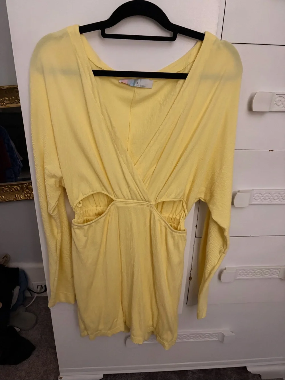 Free People Yellow Cutout Long Sleeve Mini Dress